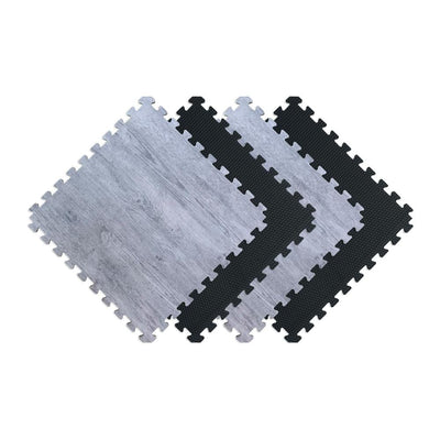 Norsk Reversible Stone Gray/Black Faux Wood 24 in. x 24 in. x 0.47 in. Foam Mats (4-Pack)