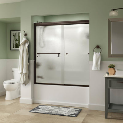 Portman 60 in. x 58-1/8 in. Semi-Frameless Traditional Sliding Bathtub Door in Bronze with Rain Glass - Super Arbor