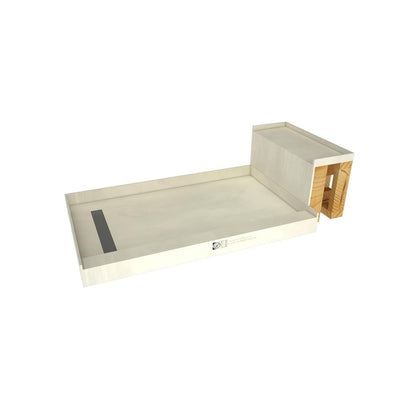 Base'N Bench 48 in. x 72 in. Single Threshold Shower Base and Bench Kit with Left Drain in Solid Brushed Nickel - Super Arbor