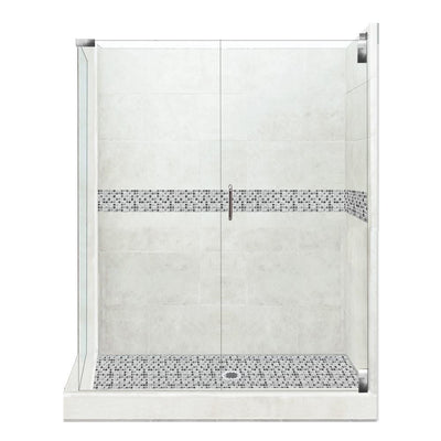 Del Mar Grand Hinged 36 in. x 42 in. x 80 in. Right-Hand Corner Shower Kit in Natural Buff and Chrome Hardware - Super Arbor