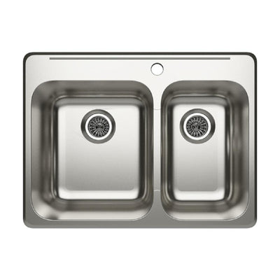 Cantrio Deck Mounted Drop-in Stainless Steel 27.25 in. 1-Hole Double Bowl Kitchen Sink - Super Arbor