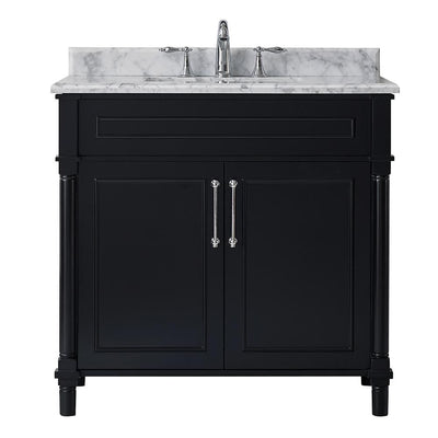 Aberdeen 36 in. W x 22 in. D Vanity in Black with Carrara Marble Top with White Sink - Super Arbor