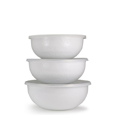 Solid White 3-Piece Enamelware Mixing Bowl Set with Lids - Super Arbor
