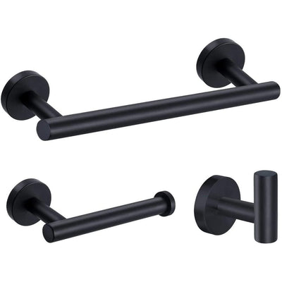 Porter 3-Piece Bath Hardware Set with Towel Hook and Toilet Paper Holder and 12 in. Towel Bar in Stainless Steel Black - Super Arbor