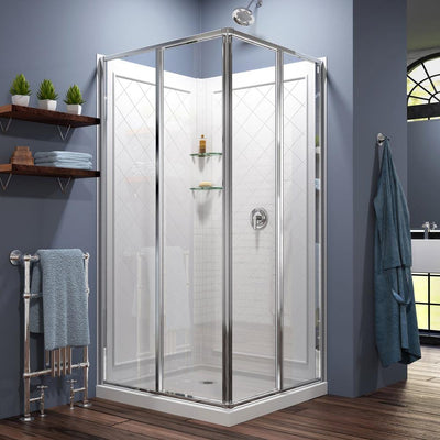 Cornerview 36x36x76.75 in. Framed Corner Sliding Shower Enclosure in Chrome with Acrylic Base and Back Walls Kit - Super Arbor