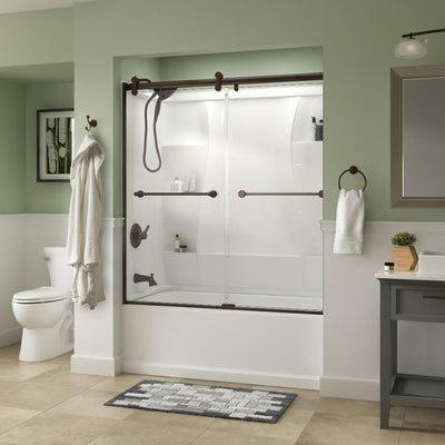 Crestfield 60 x 58-3/4 in. Frameless Contemporary Sliding Bathtub Door in Bronze with Clear Glass - Super Arbor