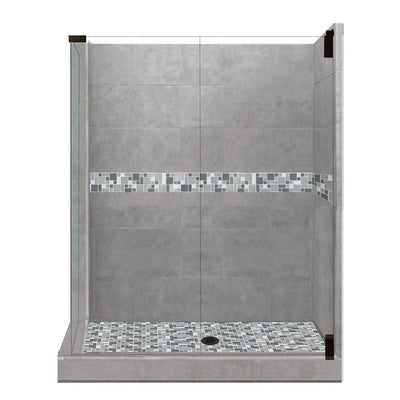 Newport Grand Hinged 42 in. x 48 in. x 80 in. Right-Hand Corner Shower Kit in Wet Cement and Black Pipe Hardware - Super Arbor