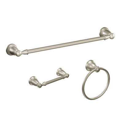 Banbury 3-Piece Bath Hardware Set with 24 in. Towel Bar, Toilet Paper Holder, and Towel Ring in Brushed Nickel - Super Arbor