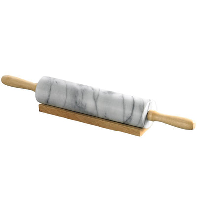 Natural Marble 2-1/4 in. Dia x18 in. Length Rolling Pin Pastry Roller with Wooden Handle and Cradle - Super Arbor