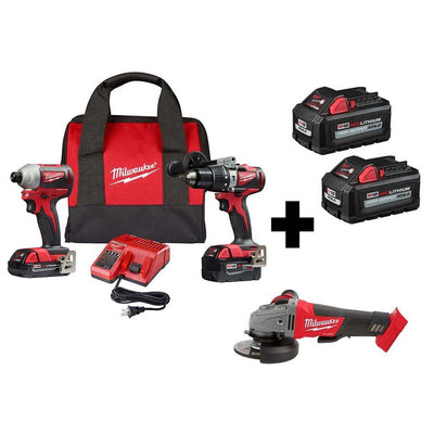 M18 18-Volt Lithium-Ion Brushless Cordless Hammer Drill/Impact/Grinder Combo Kit (3-Tool) with 4-Batteries - Super Arbor
