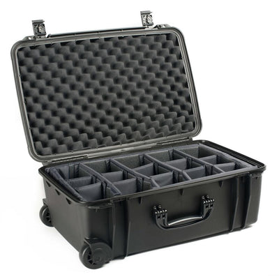 23.96 in. L x 16 in. W x 10.10 in. H, Large Rolling Watertight Case with Dividers in Black - Super Arbor