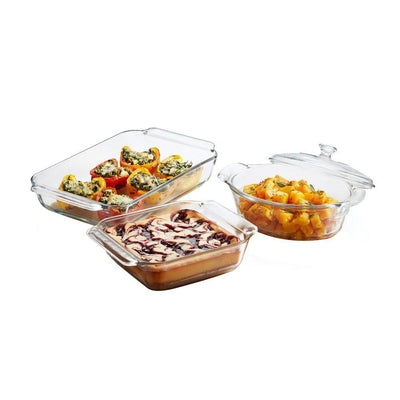 Baker's Premium 3-Piece Clear Glass Serving Dish Set with Cover - Super Arbor