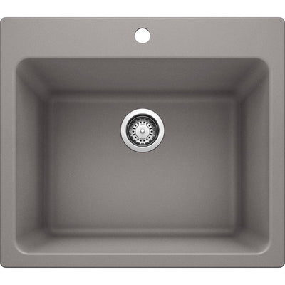 LIVEN SILGRANIT Granite Composite 25 in. x 22 in. Dual Mount Laundry Sink in Metallic Gray - Super Arbor