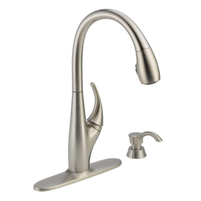 DeLuca Single-Handle Pull-Down Sprayer Kitchen Faucet with ShieldSpray Technology and Soap Dispenser in Stainless - Super Arbor