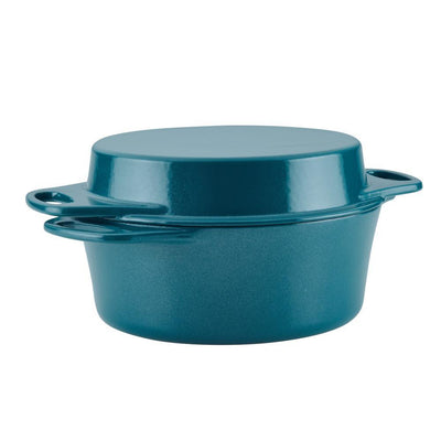 Create Delicious 4 qt. Cast Iron Casserole Dish in Teal Shimmer with Griddle Lid - Super Arbor