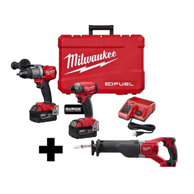 M18 FUEL 18-Volt Lithium-Ion Brushless Cordless Surge Impact and Hammer Drill Combo Kit /W M18 Reciprocating Saw - Super Arbor