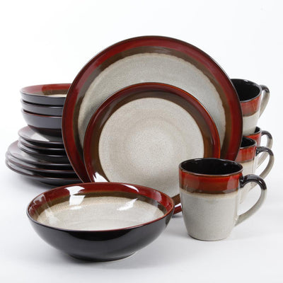 Couture Bands 16-Piece Modern Cream with red rim Stoneware Dinnerware Set (Service for 4) - Super Arbor