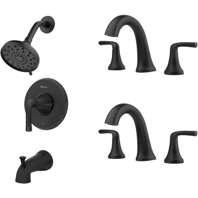 Ladera Single-Handle 3-Spray Tub and Shower Faucet and 8 in. Widespread Bathroom Faucet in Matte Black (2-Pack) - Super Arbor
