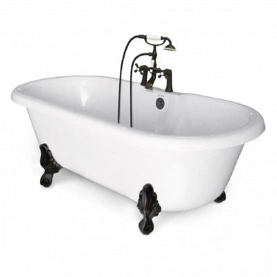 60 in. Acrylic Double Clawfoot Non-Whirlpool Bathtub in White w/ Large Ball, Claw Feet Faucet in Old World Bronze