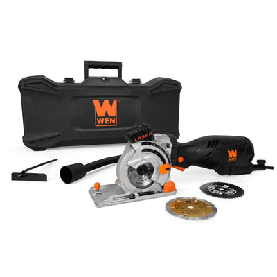 5 Amp 3-1/2 in. Plunge Cut Compact Circular Saw with Laser, Carrying Case and 3-Blades - Super Arbor