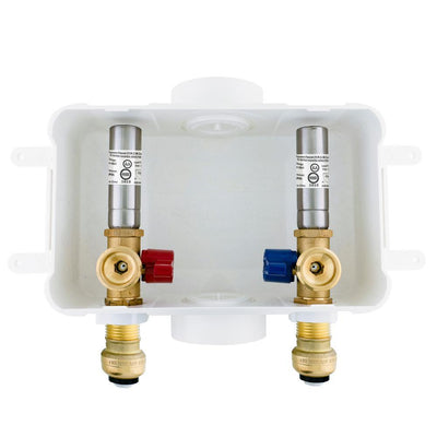 1/2 in. x 3/4 in. MHT Brass Washing Machine Outlet Box with Water Hammer with Push-to-Connect - Super Arbor