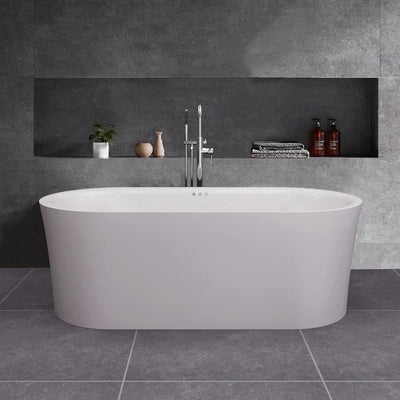 Diana 59 in. Acrylic Freestanding Double Ended Air Bath Bathtub with Drain and Overflow Included in White