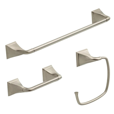 Everly 3-Piece Bath Hardware Set with Towel Ring/Toilet Paper Holder and 24 in. Towel Bar in Brushed Nickel - Super Arbor