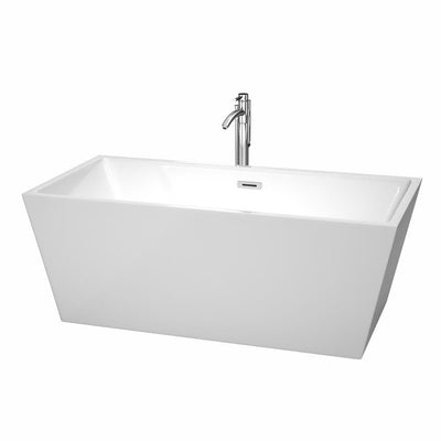 Sara 63 in. Acrylic Flatbottom Center Drain Soaking Tub in White with Floor Mounted Faucet in Chrome - Super Arbor