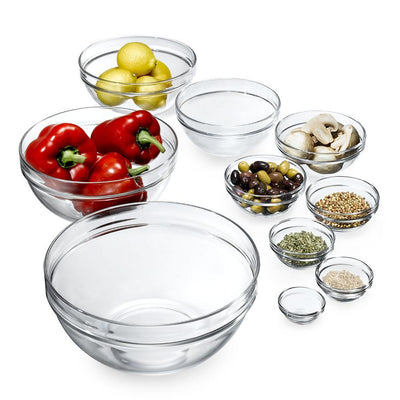 Stackable Assorted Clear Glass Bowls (Set of 10) - Super Arbor