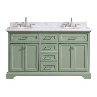 Windlowe 61 in. W x 22 in. D x 35 in. H Bath Vanity in Green with Carrera Marble Vanity Top in White with White Sink - Super Arbor