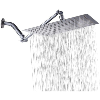 3-Spray Patterns 12 in. Wall Mount Rainfall Fixed Shower Head with Solid Brass  Adjustable Extension Arm in Chrome - Super Arbor