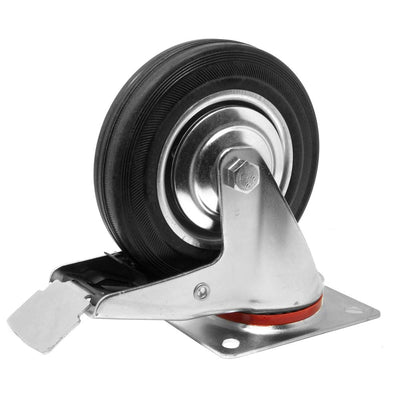 6 in. 330 lbs. Capacity Rubber Roller-Bearing Swivel Plate Caster with Brake - Super Arbor