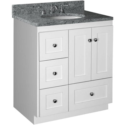 Shaker 30 in. W x 21 in. D x 34.5 in. H Vanity with Left Drawers Cabinet Only in Satin White - Super Arbor