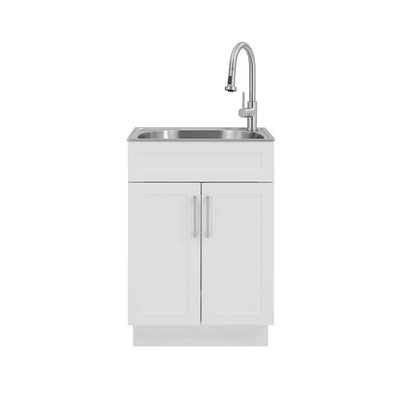 All-in-One 24.125 in. x 21.375 in. x 35 in. Stainless Steel Laundry Sink with Faucet and Storage Cabinet - Super Arbor