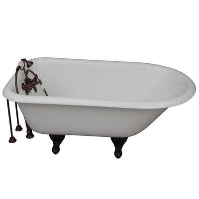 4.5 ft. Cast Iron Ball and Claw Feet Roll Top Tub in White with Oil Rubbed Bronze Accessories - Super Arbor
