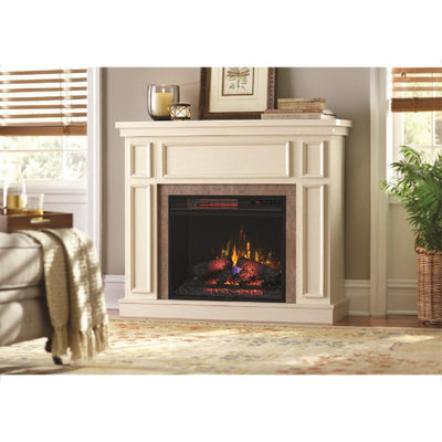 Granville 43 in. Convertible Mantel Electric Fireplace in Antique White with Faux Stone Surround - Super Arbor