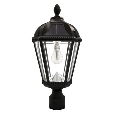 Royal Bulb Series Single Black Integrated Led Solar Post Light with 3 in. Fitter and GS Solar LED Light Bulb - Super Arbor