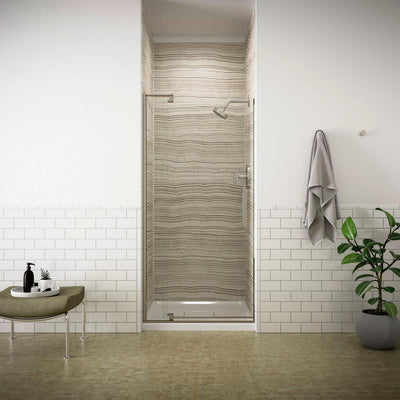 Revel 36 in. W x 70 in. H Frameless Pivot Shower Door in Anodized Brushed Nickel with Handle - Super Arbor