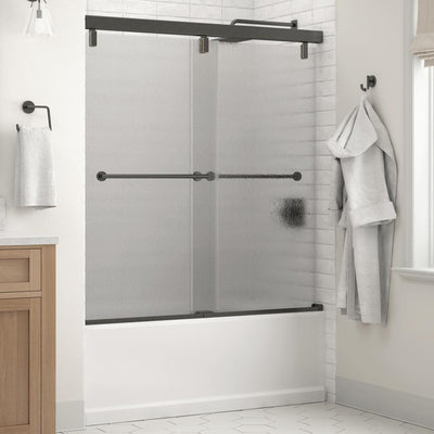 Everly 60 in. x 59-1/4 in. Mod Semi-Frameless Sliding Bathtub Door in Bronze and 1/4 in. (6mm) Rain Glass - Super Arbor