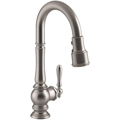 Artifacts Single-Handle Pull-Down Sprayer Kitchen Faucet in Vibrant Stainless - Super Arbor