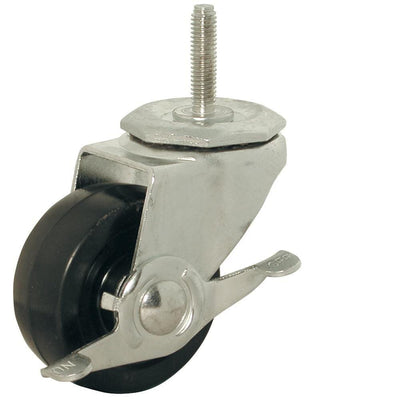 3 in. Soft Rubber Threaded Stem Caster with 150 lb. Load Rating and Brake - Super Arbor