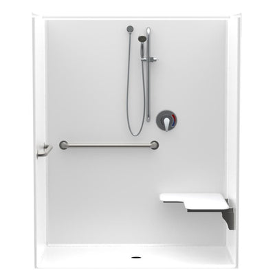 Accessible AcrylX 60 in. x 34 in. x 75.6 in. 1-Piece ADA Shower Stall with Right Seat and Grab Bars in White - Super Arbor