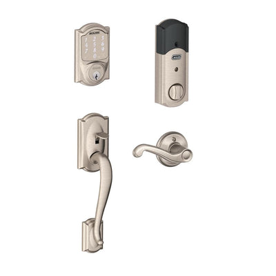 Camelot Satin Nickel Sense Smart Door Lock with Right Handed Flair Lever Door Handleset - Super Arbor