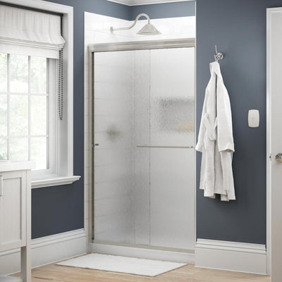 Simplicity 48 in. x 70 in. Semi-Frameless Traditional Sliding Shower Door in Nickel with Rain Glass - Super Arbor