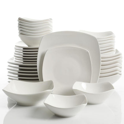 Brentwood 40-Piece Modern White Ceramic Dinnerware Set (Service for 8) - Super Arbor