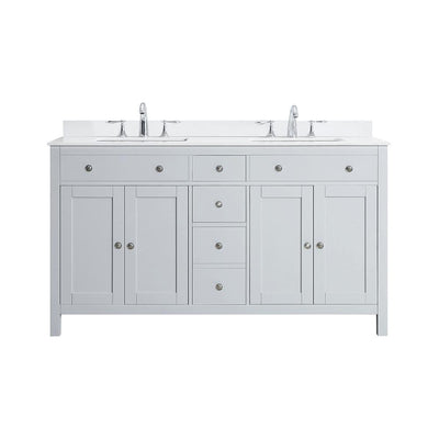 Austen 60 in. W x 22 in. D Bath Vanity in Dove Grey with Marble Vanity Top in Yves White with White Sinks - Super Arbor