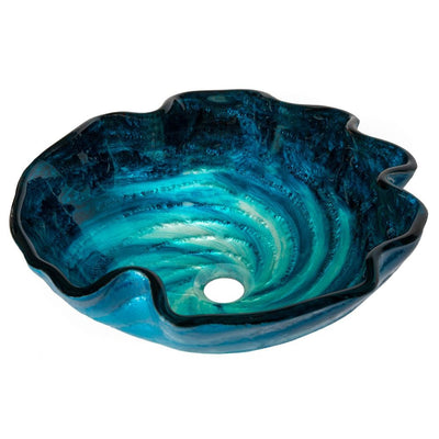 Eden Bath Caribbean Wave Glass Vessel Sink in Blue - Super Arbor