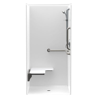 Accessible AcrylX 36 in. x 36 in. x 75 in. 1-Piece Shower Stall w/ Left Seat and Grab Bars in White - Super Arbor