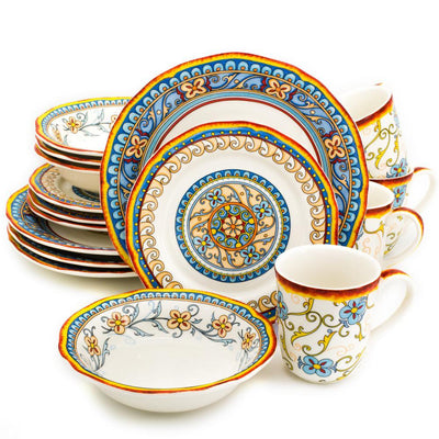 Duomo 16-Piece Patterned Multicolor/Italian Design Stoneware Dinnerware Set (Service for 4) - Super Arbor