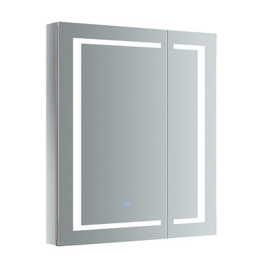 Spazio 30 in. W x 36 in. H Recessed or Surface Mount Medicine Cabinet with LED Lighting and Mirror Defogger - Super Arbor
